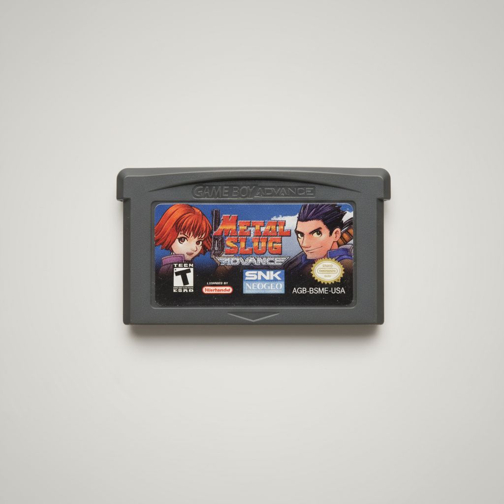 Metal Slug Advance for Gameboy Advance! clean grey cartridge, blue SNK NEOGEO label art, ESRB Teen.