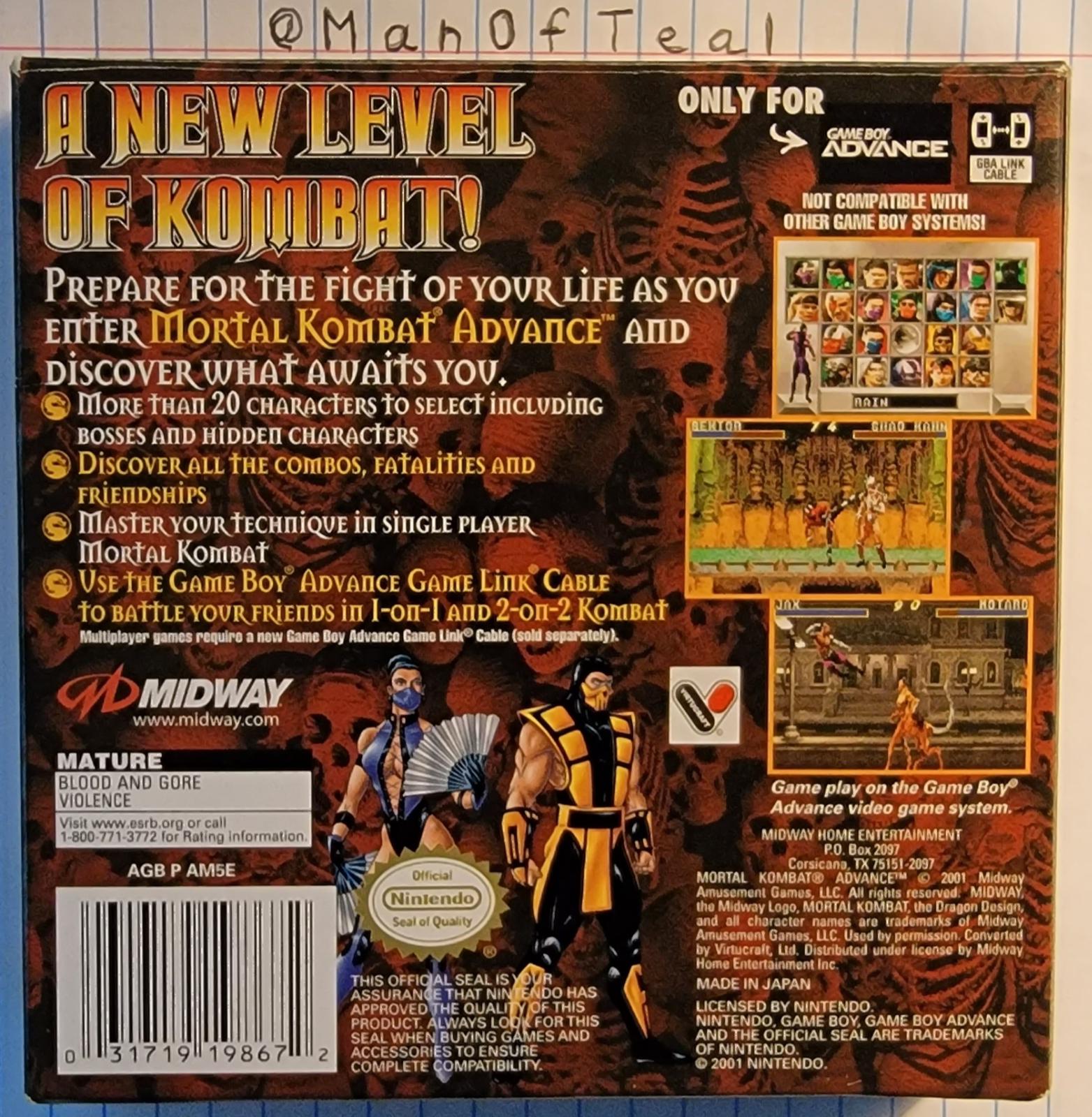 Mortal Kombat Advance – Nintendo Game Boy Advance (GBA) Fighting Game back cover art