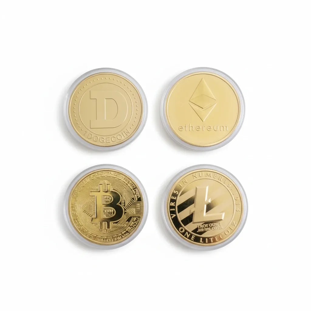Crypto Metal Coins Bitcoin, Ethereum, Dogecoin, &amp; Litecoin