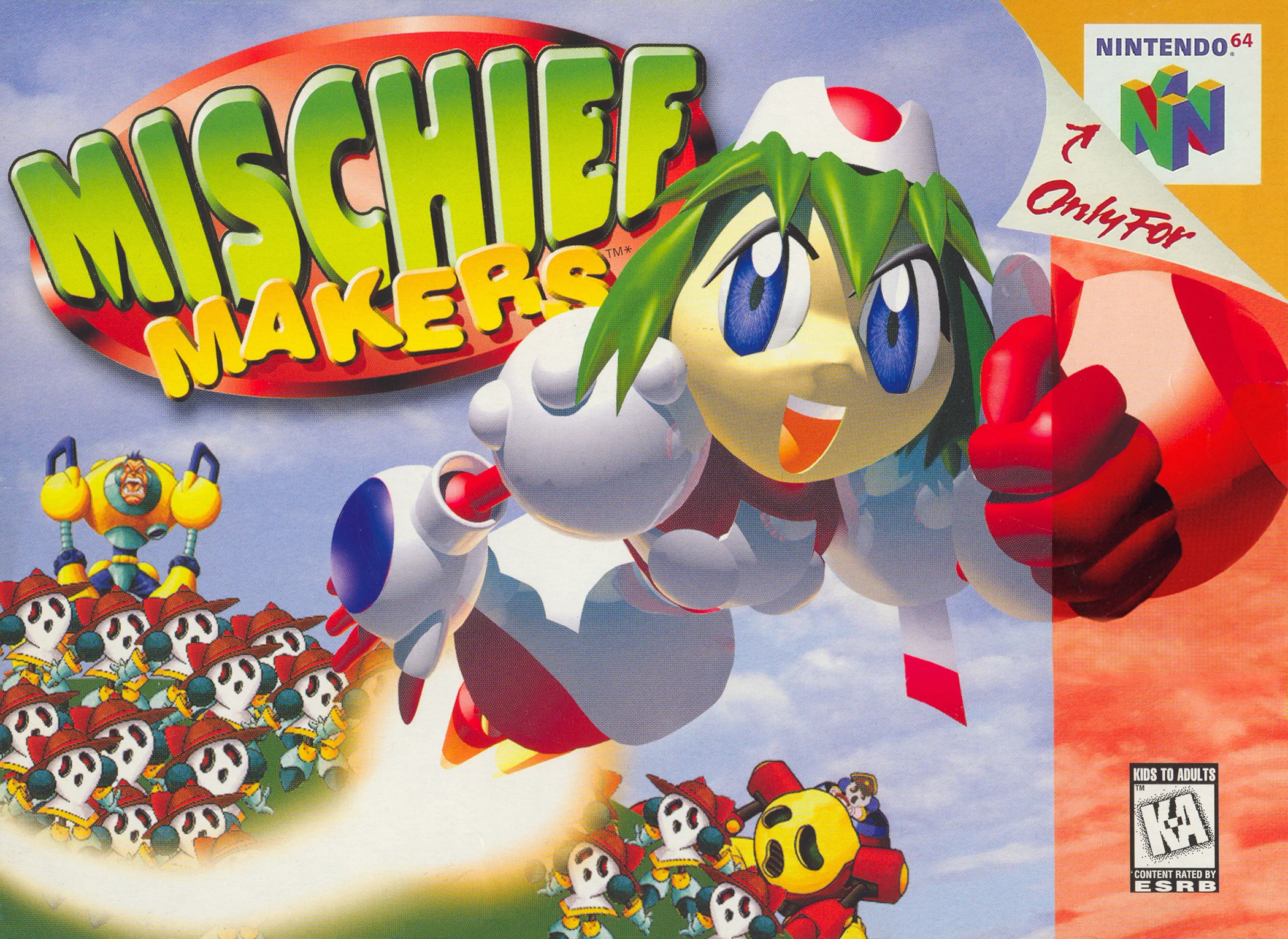 Mischief Makers – Nintendo 64 (N64) 2D Side-Scrolling Action Game front cover art