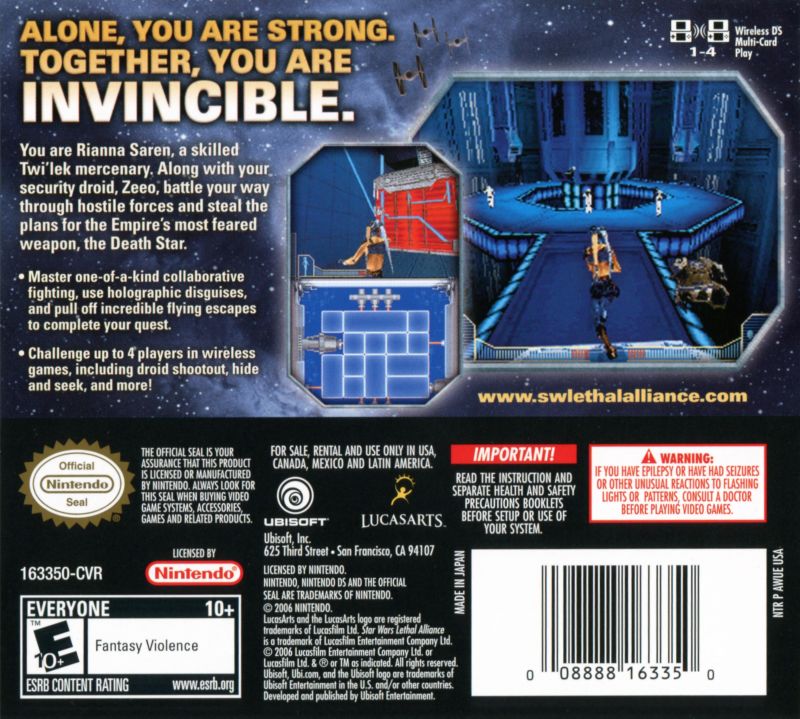 Star Wars: Lethal Alliance – Nintendo DS (NDS) Action-Adventure Game back cover art