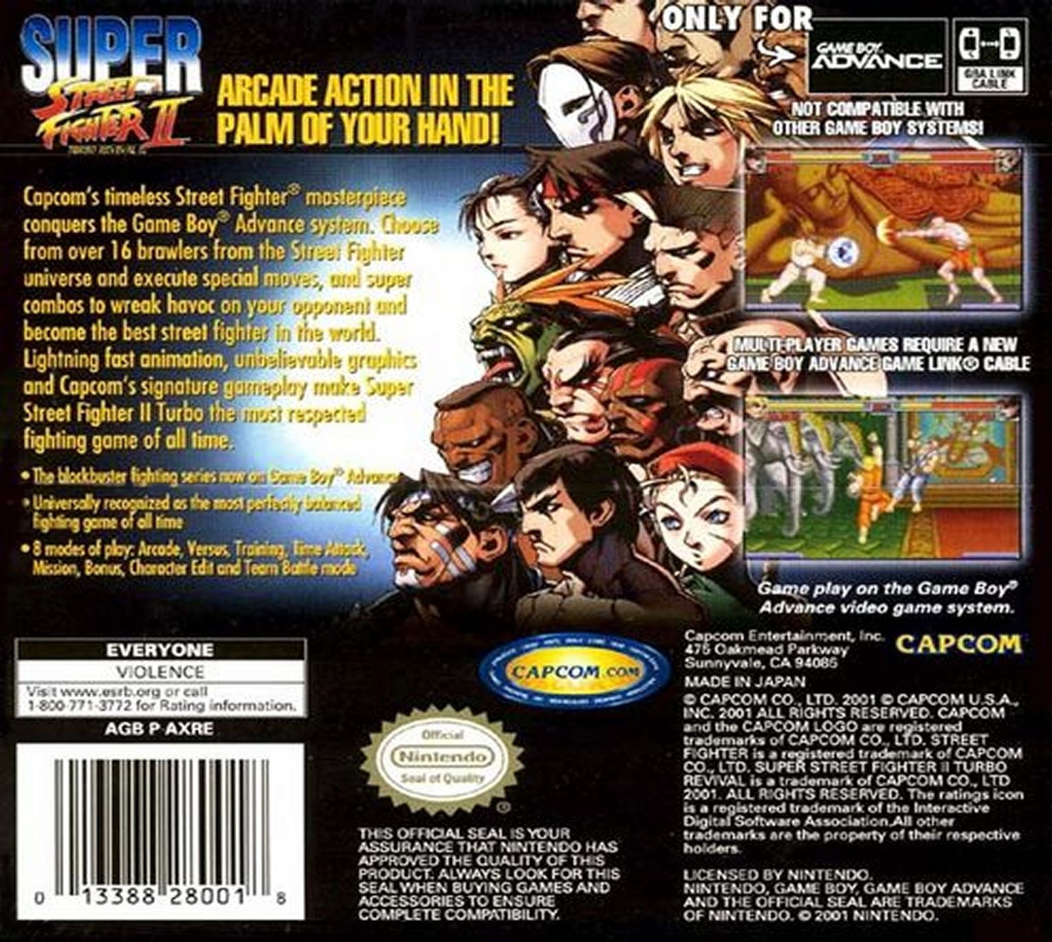 Super Street Fighter II Turbo: Revival – Nintendo Game Boy Advance (GBA) Fighting Game back cover art