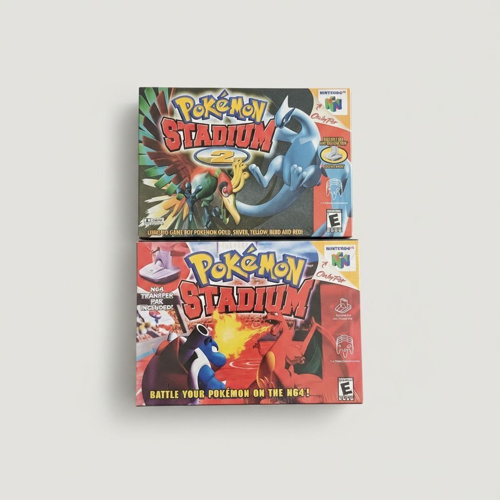 Pokemon Stadium 1 & 2 — Complete Bundle with Reproduction Boxes for Nintendo 64