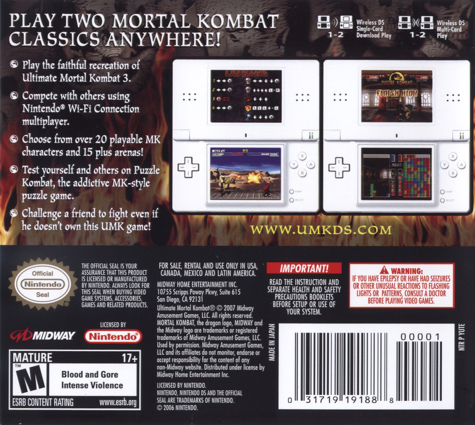 Ultimate Mortal Kombat – Nintendo DS (NDS) Fighting Game back cover art