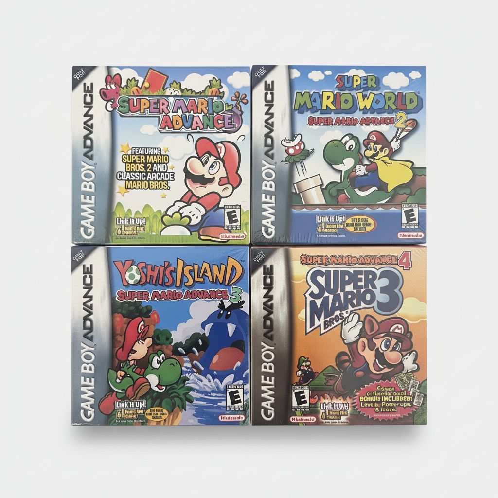 Super Mario Advance 1,2,3,4 for Gameboy Advance — Complete Bundle with Reproduction Boxes for Gameboy Advance (GBA)