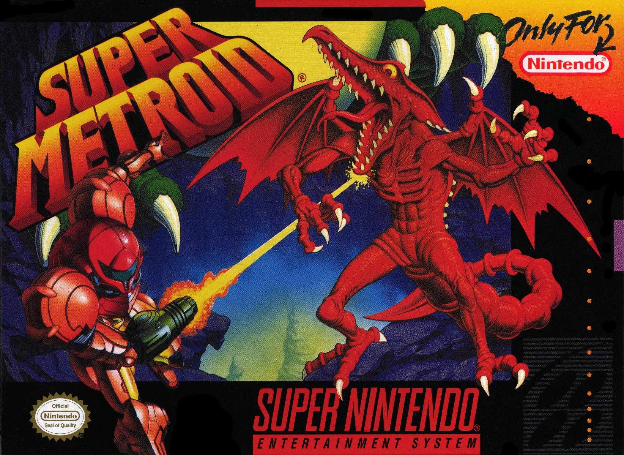 Super Metroid – Super Nintendo Entertainment System (SNES) Action-Adventure Game front cover art