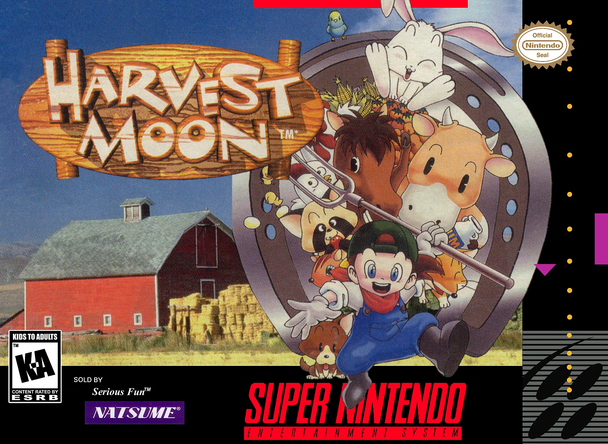 Harvest Moon – Super Nintendo Entertainment System (SNES) Farming Simulation Game front cover art