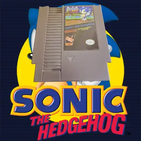 Sonic the Hedgehog NES cartridge showing Sonic the Hedgehog running