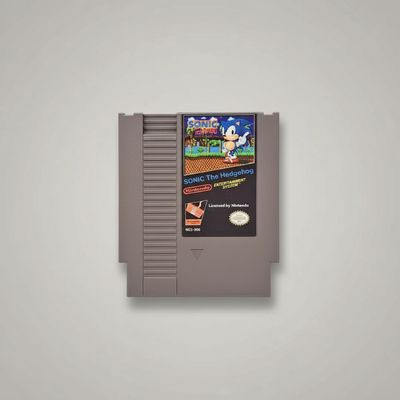 Full view of the Sonic the Hedgehog game cartridge for NES