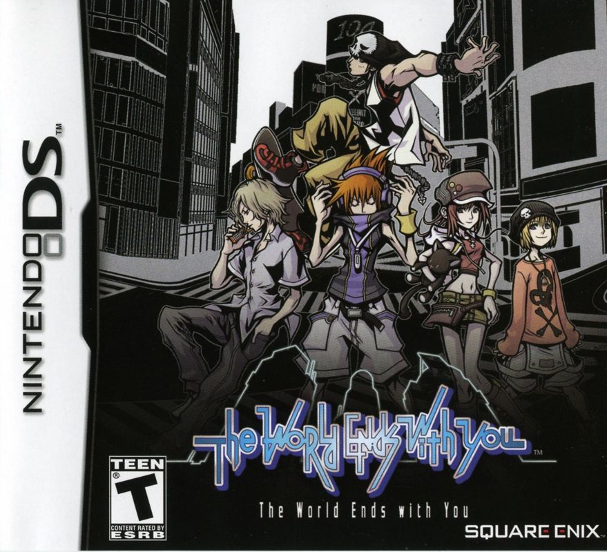 Front cover art for The World Ends with You on Nintendo DS featuring stylized characters against a city backdrop