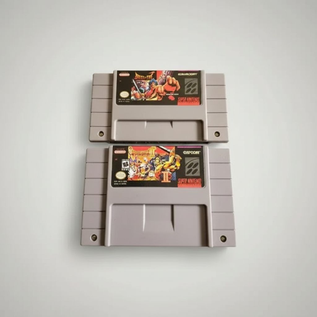Breath of Fire 1 and 2 Super Nintendo cartridges side by side