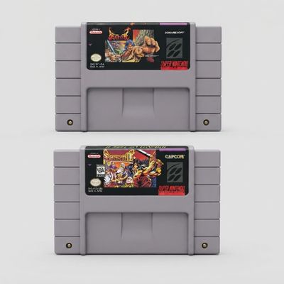 Front view of Breath of Fire 1 &amp; 2 for SNES game cartridges featuring gray plastic shells and vibrant labels