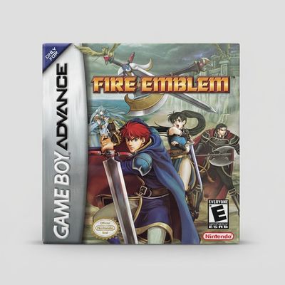 Front view of the Fire Emblem game box for Game Boy Advance featuring character art and official Nintendo branding