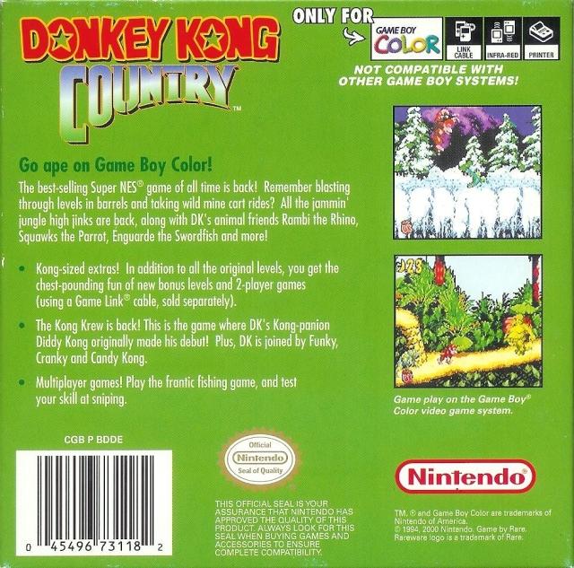 Donkey Kong Country – Nintendo Game Boy Color (GBC) Platformer Game back cover art