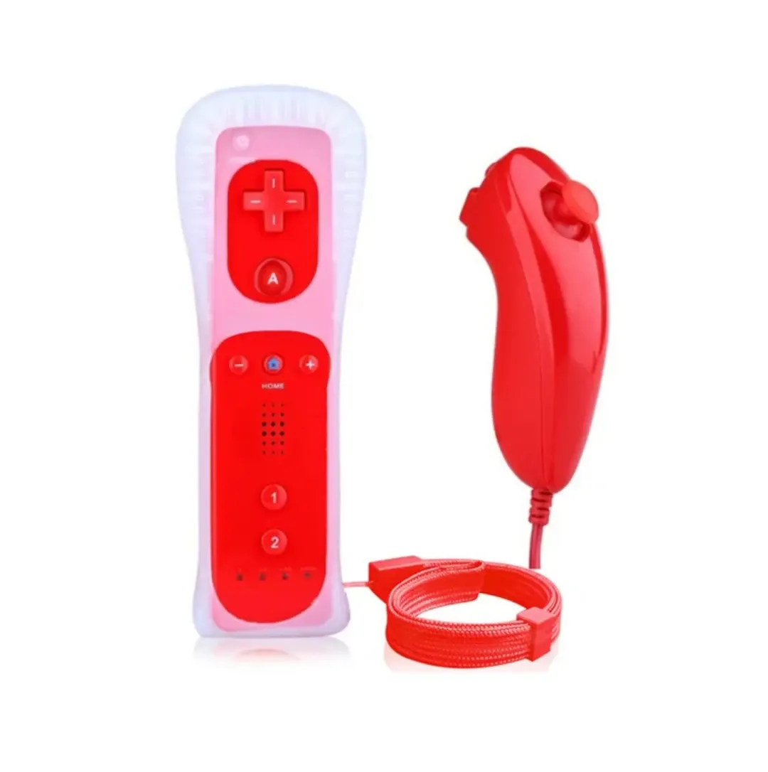 Wii Remote & Nunchuk Controller with Motion Plus – Compatible for Nintendo Wii & Wii U — Red