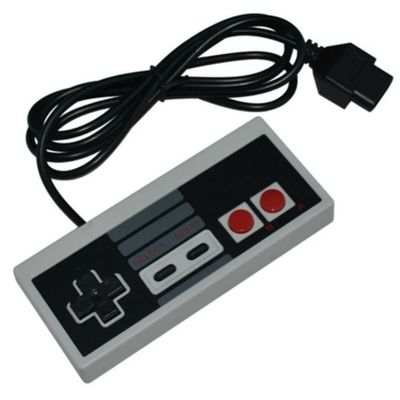 Classic grey NES style controller with red action buttons and black D-pad