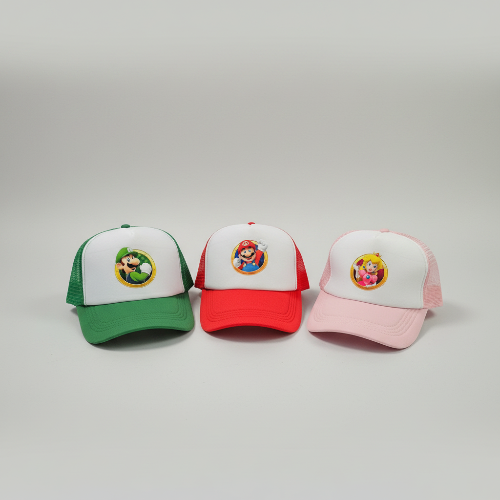 Super Mario Bros. Character Trucker Hat — Complete 3-Piece Set