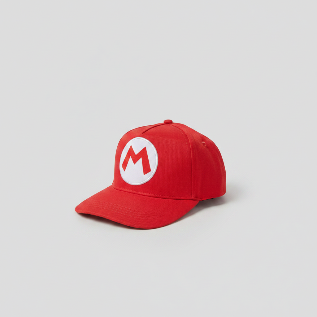 Mario Classic Red Baseball Cap - Embroidered 'M' Logo - Adjustable — Red 3