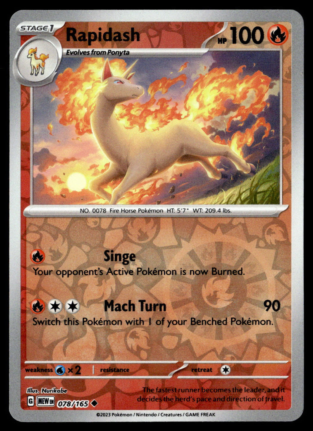 Pokémon TCG: Rapidash 078/165 – Scarlet & Violet 151 – Reverse Holo Uncommon