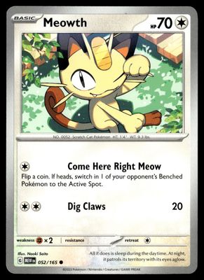 Pokémon TCG: Meowth 052/165 – Scarlet &amp; Violet 151 – Common Card