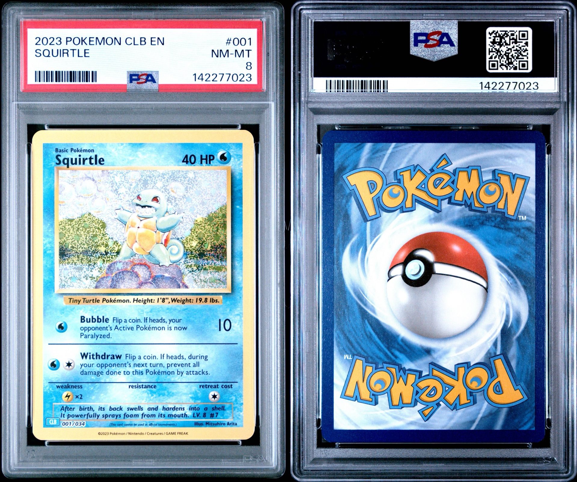 Graded PSA 8 NM-MT Squirtle 001/034 – 2023 Pokémon CLB EN Classic Collection 3