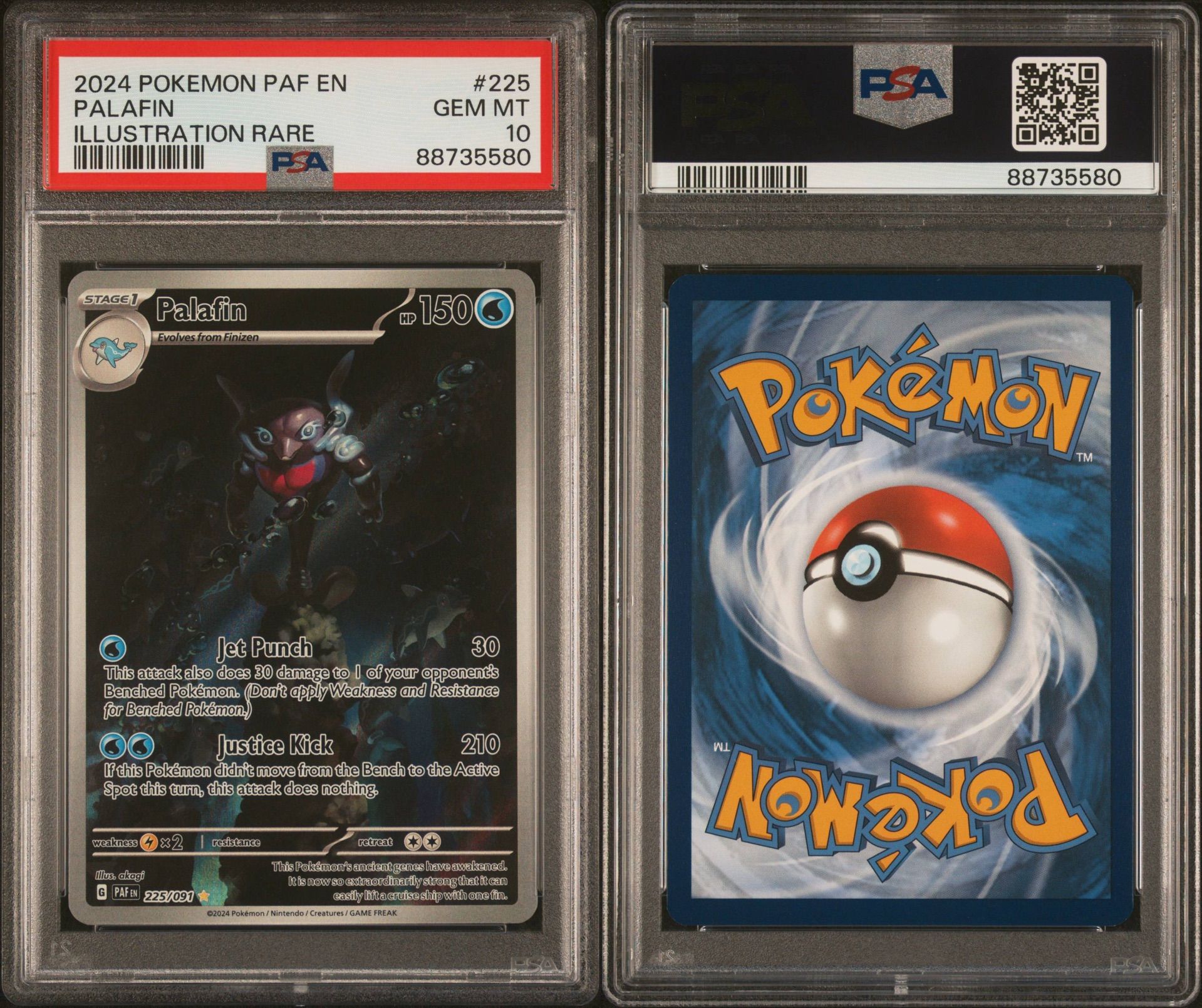 Graded PSA 10 Gem Mint Illustration Rare Palafin 225/091 IR – 2024 Pokémon PAF EN 3