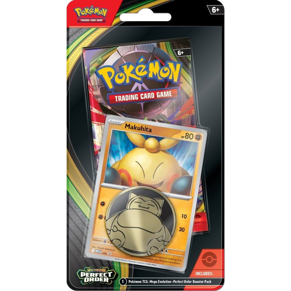 Pokémon TCG: Mega Evolution—Perfect Order 1-Pack Checklane Blister (Makuhita Promo & Snorlax Coin)