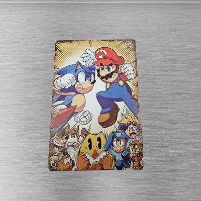 Mario vs Sonic & Friends 12x8" Tin Metal Sign Art Poster - Retro Gaming Decor