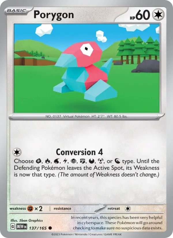 Porygon #137/165 - 151 - Common - Pokémon Trading Card - TCG Single - Near Mint 3