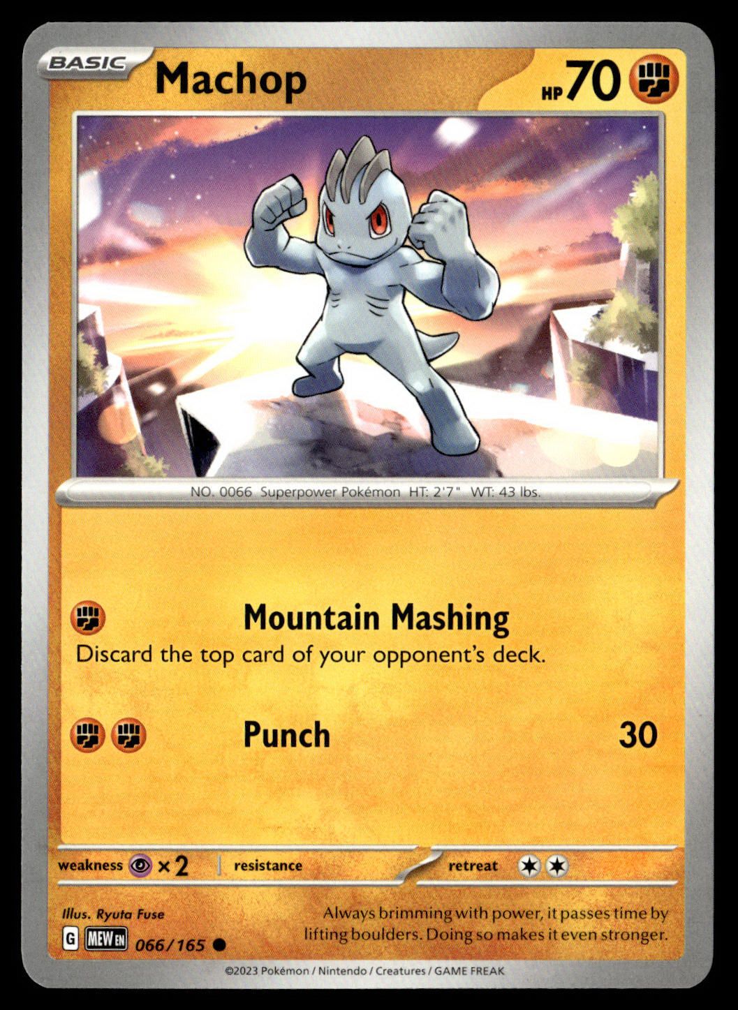 Front of Machop #066/165 from 151, a Common Pokémon trading card in Near Mint condition.