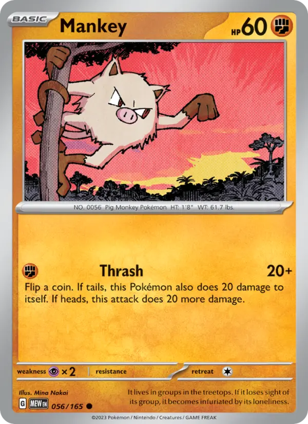 Mankey #056/165 - 151 - Common - Pokémon Trading Card - TCG Single - Near Mint 3