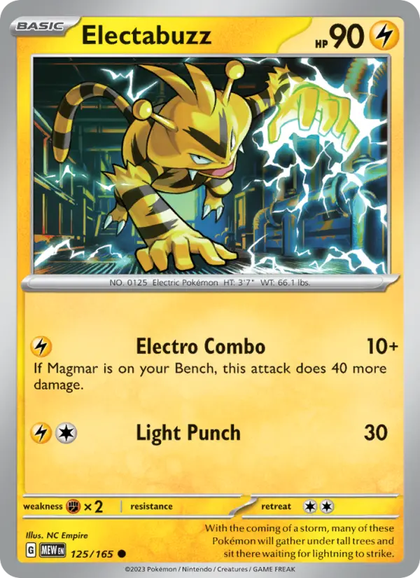 Electabuzz #125/165 - 151 - Common - Pokémon Trading Card - TCG Single - Near Mint 3