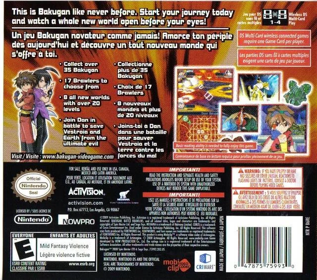 Bakugan: Battle Brawlers – Nintendo DS (NDS) Strategy Game back cover art