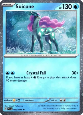 Front of Suicune #026/94 from Phantasmal Flames, a Reverse Holo Rare Pokémon trading card in Near Mint condition.