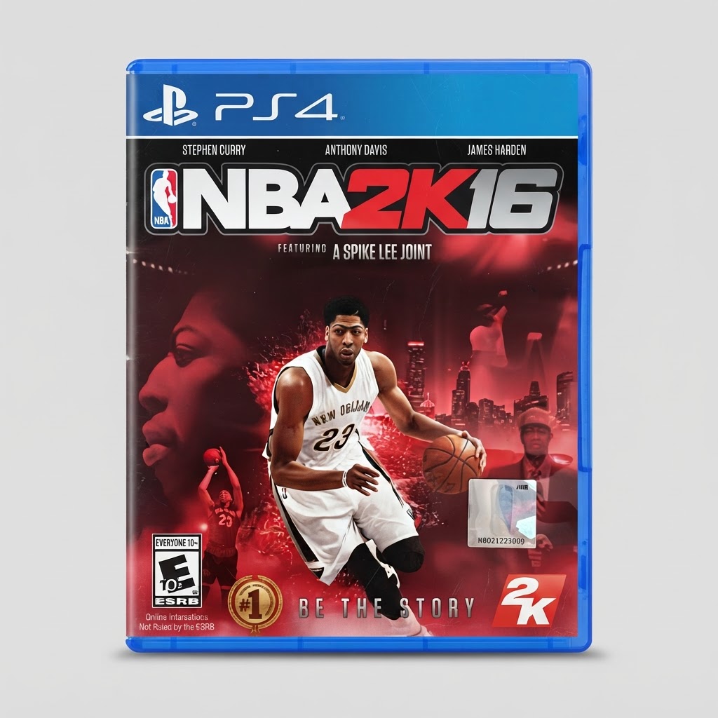 Front view of the NBA 2K16 PlayStation 4 game case featuring Anthony Davis on the cover against a red background