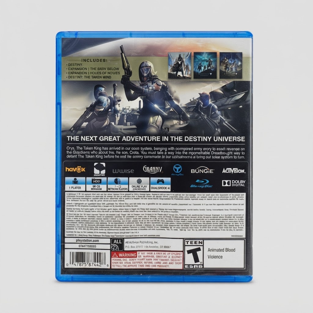 Back of the Destiny: The Taken King Legendary Edition PlayStation 4 game case featuring character art and game details