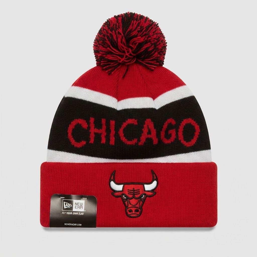 Front view of New Era New Era Chicago Bulls NBA Pom Beanie - New with Tags (2026) in New with Tags condition.