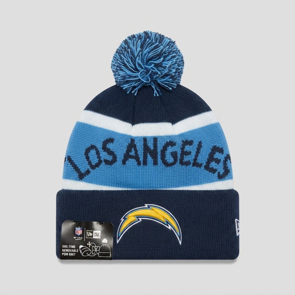 Front view of New Era New Era Los Angeles Chargers NFL Pom Beanie - New with Tags (2026) in New with Tags condition.