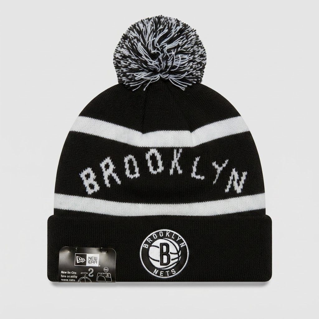 Front view of New Era New Era Brooklyn Nets NBA Pom Beanie - New with Tags (2026) in New with Tags condition.