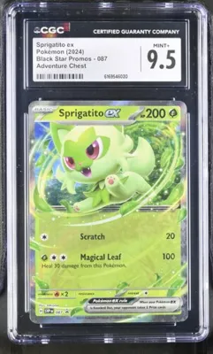 Front view of Pokémon Sprigatito ex (087) – Pokémon Black Star Promo (2024) – CGC 9.5 Mint+ (2024) in Near Mint+ (CGC 9.5) condition.