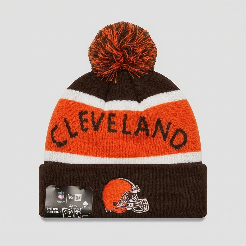Front view of New Era New Era Cleveland Browns NFL Pom Beanie - New with Tags (2026) in New with Tags condition.