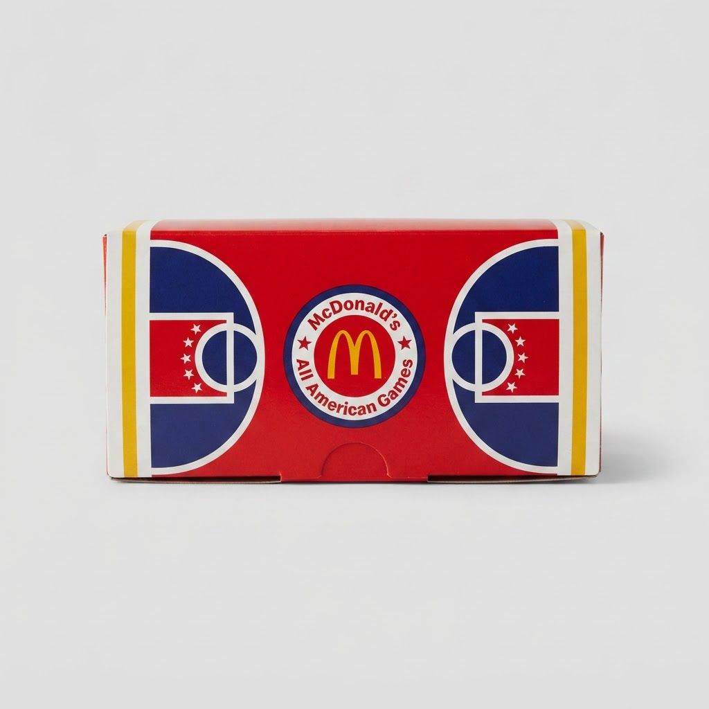 Close-up detail of McDonald’s All American Games Crocs Happy Meal Box showing surface, edges and wear.