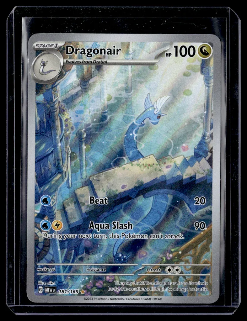 Front of Dragonair #181/165 from 151, a Holo Illustration rare Pokémon trading card in Near Mint condition.