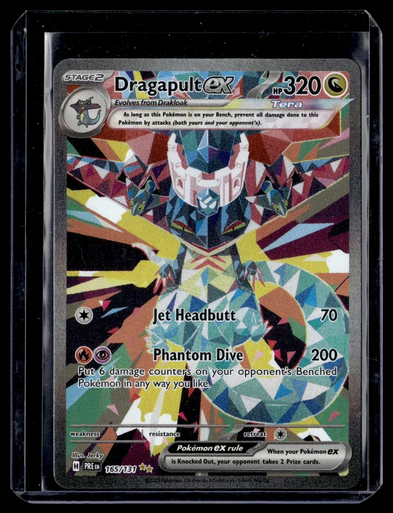 Front of Dragapult ex #165/131 from Prismatic Evolutions, a Holo Special illustration rare Pokémon trading card in Near Mint condition.