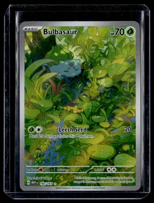 Front of Bulbasaur #166/165 from 151, a Holo Illustration rare Pokémon trading card in Near Mint condition.