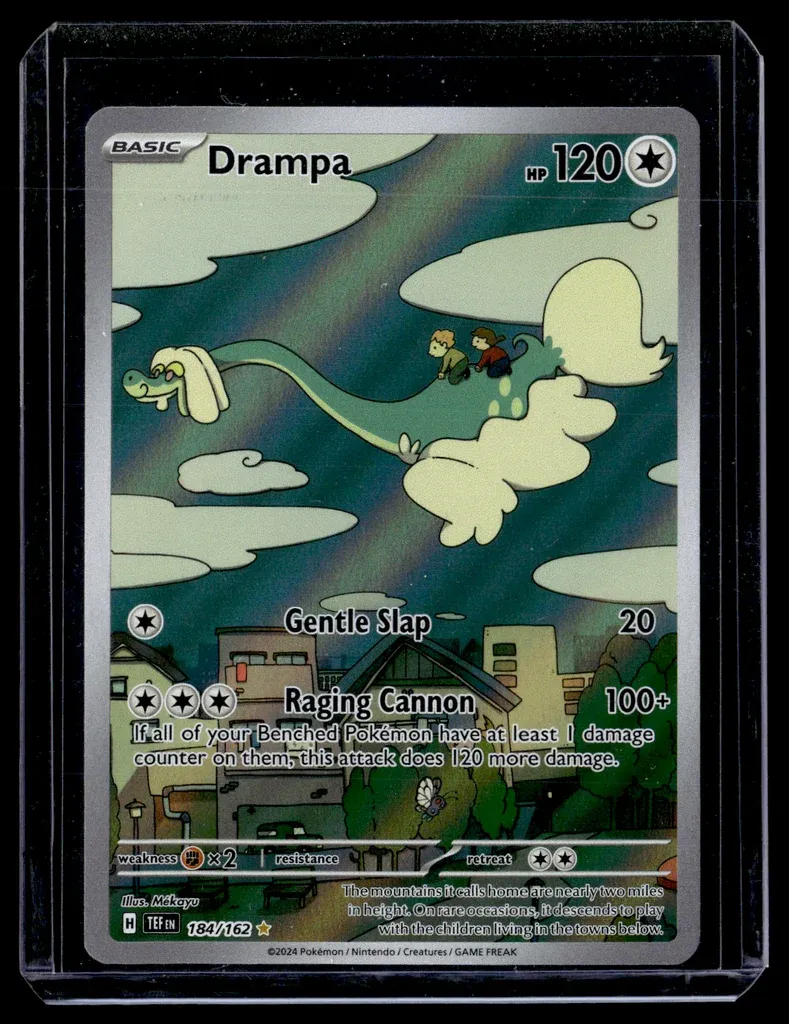 Front of Drampa #184/162 from Temporal Forces, a Holo Illustration rare Pokémon trading card in Near Mint condition.