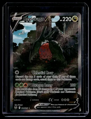 Front of Regidrago V #184/195 from Silver Tempest, a Holo Ultra Rare Pokémon trading card in Near Mint condition.