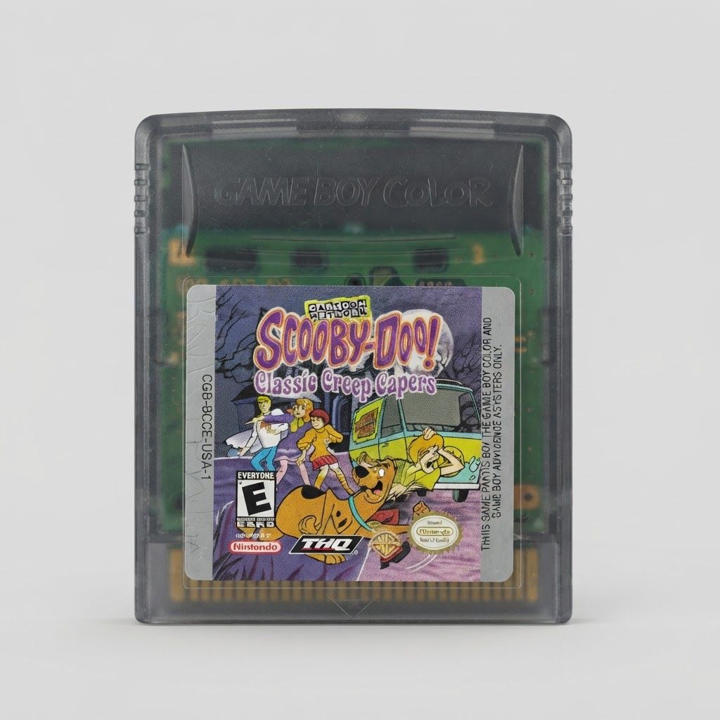 Front of a clear smoke grey Scooby-Doo! Classic Creep Capers game cartridge for Game Boy Color