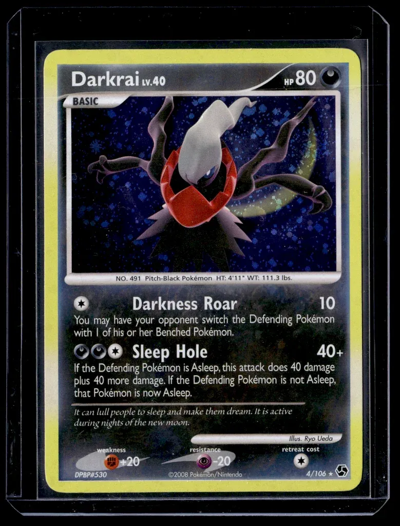 Front of Darkrai #4/106 from Great Encounters, a Rare Holo Pokémon trading card in Lightly Played condition.