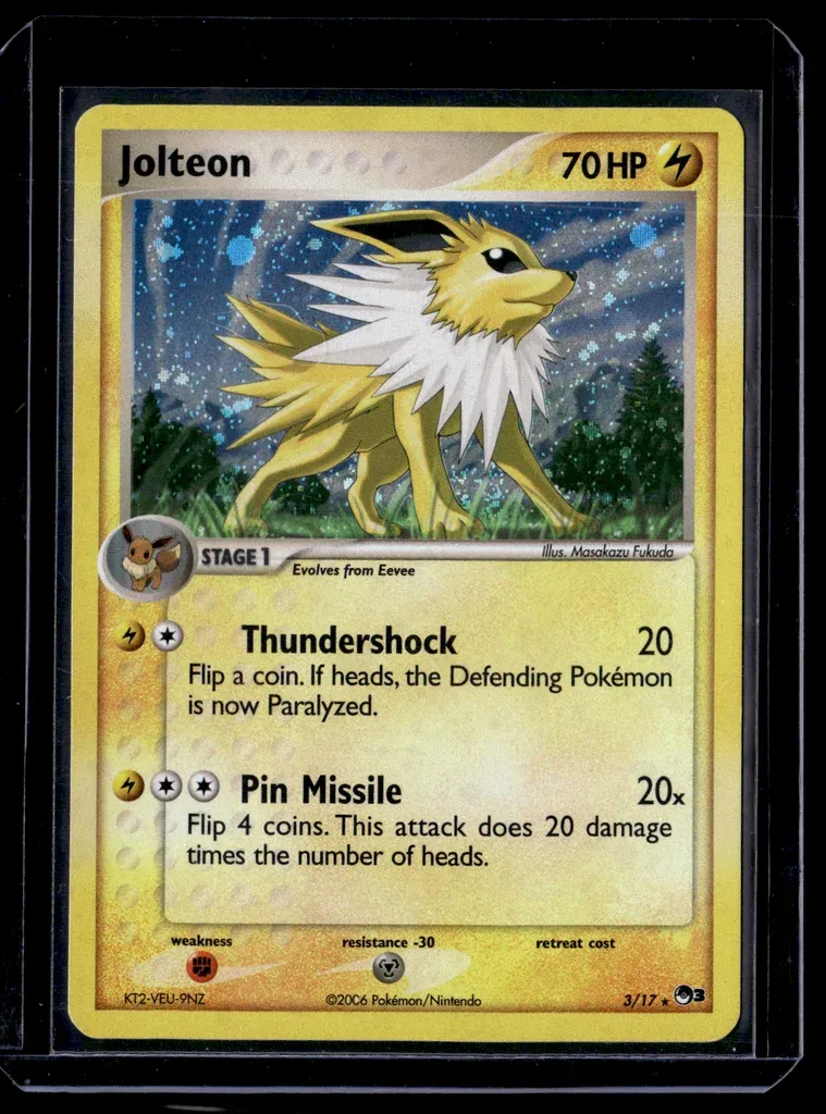 Front of Jolteon #3/17 from POP Series 3, a Holo Rare Pokémon trading card in Near Mint condition.